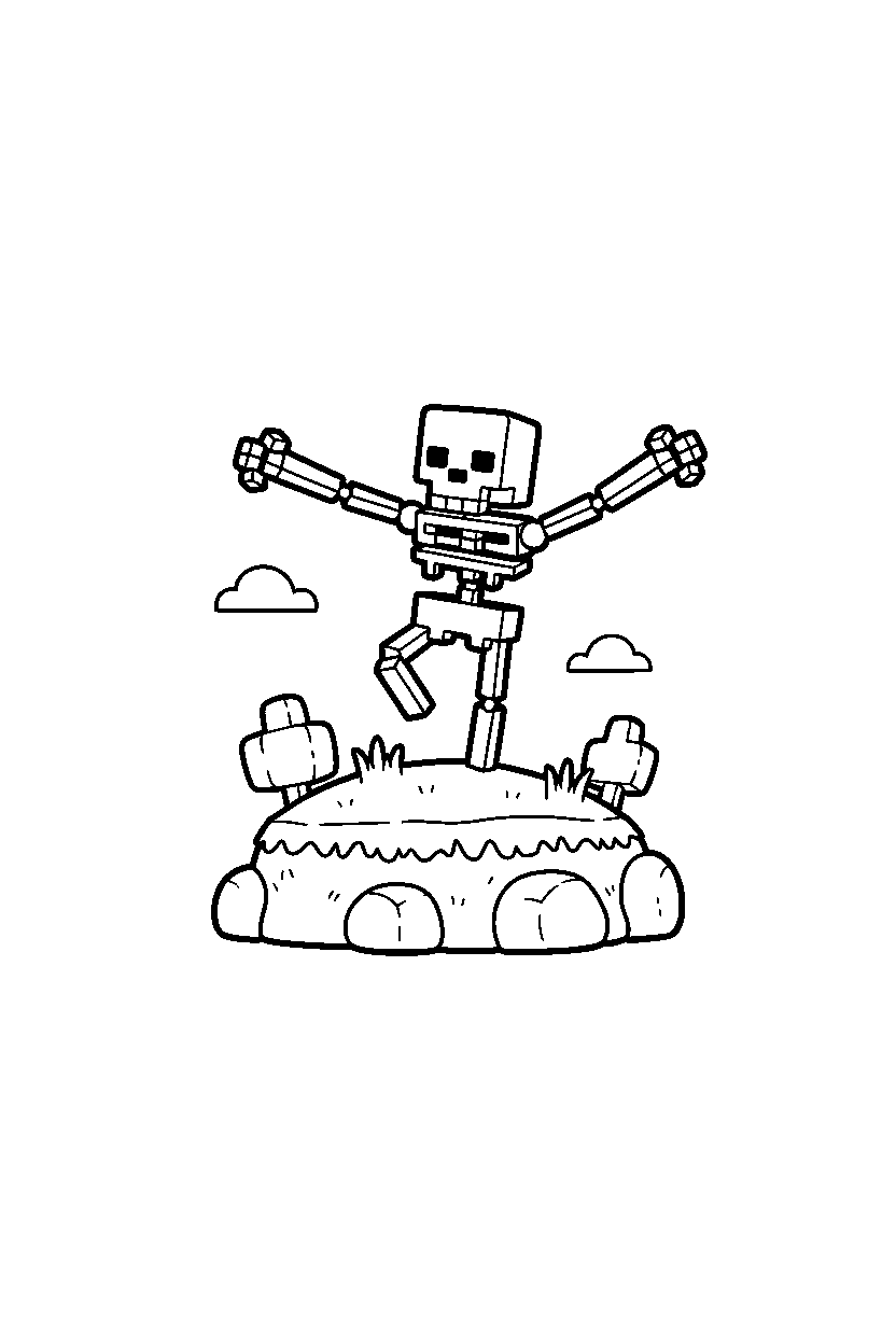 minecraft skeleton balancing on hill line art