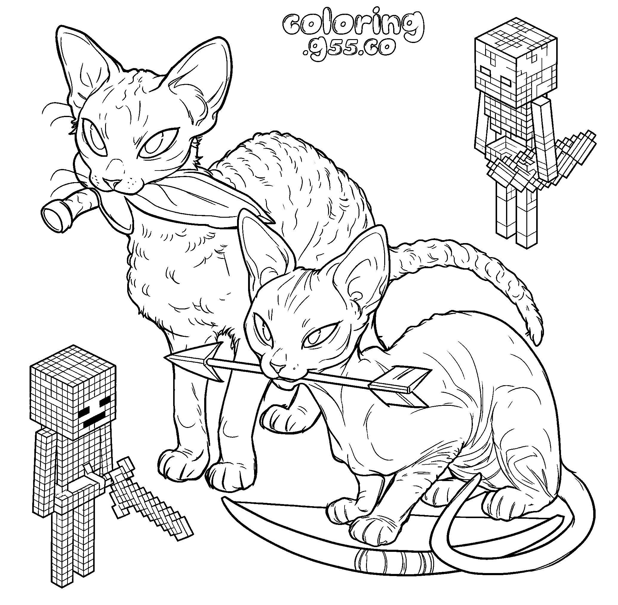 minecraft skeleton cats line art