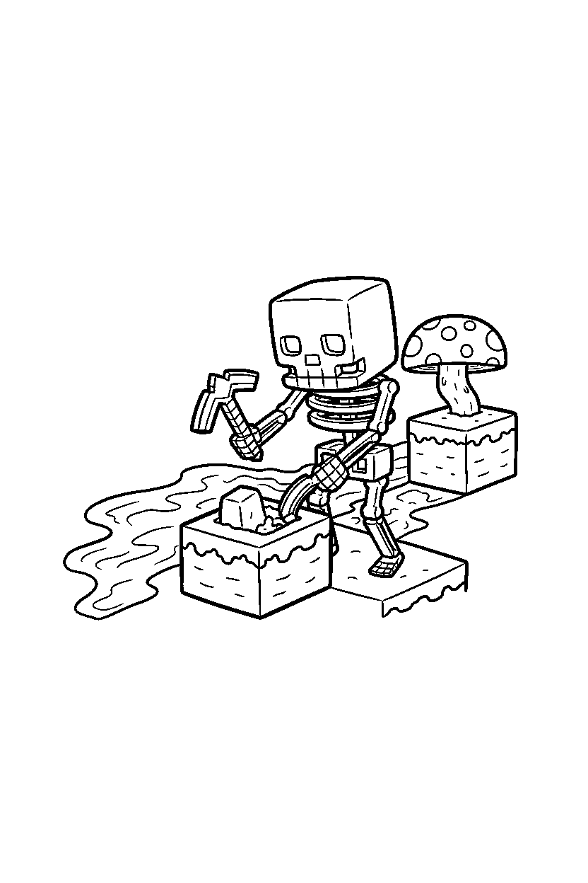 minecraft skeleton digging carefully in the nether line art