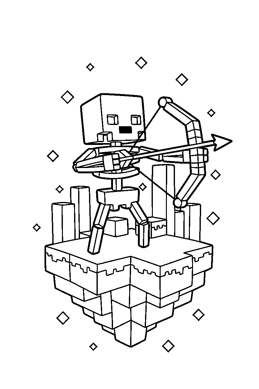 minecraft skeleton holding a bow ready in the end dimension line art
