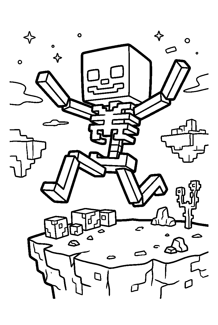 minecraft skeleton jumping in end island line art