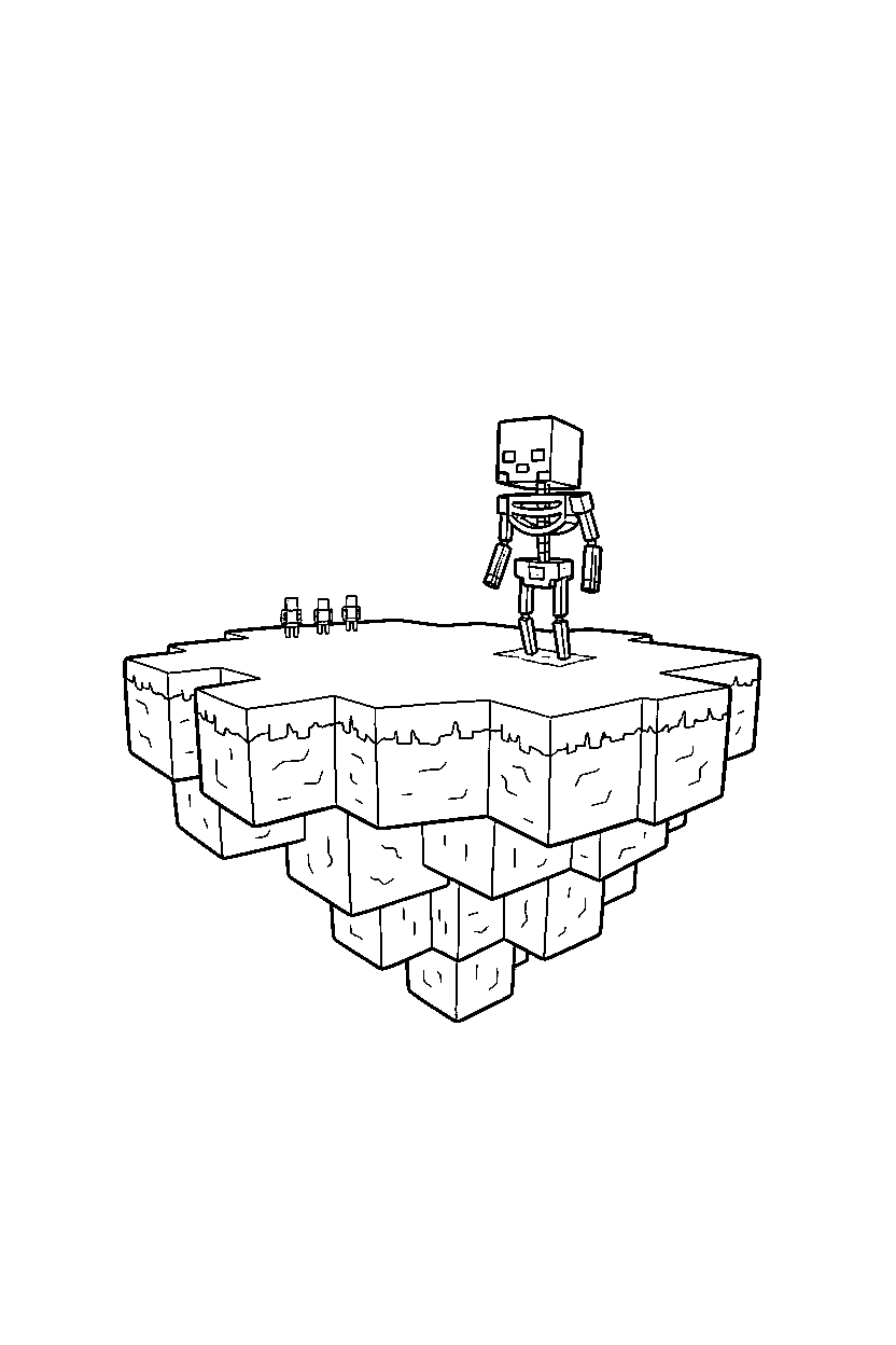 minecraft skeleton observing from a distance on an end island line art