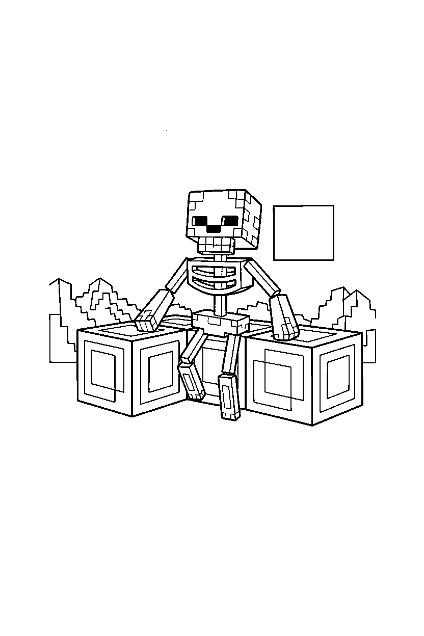 minecraft skeleton observing on obsidian platform line art