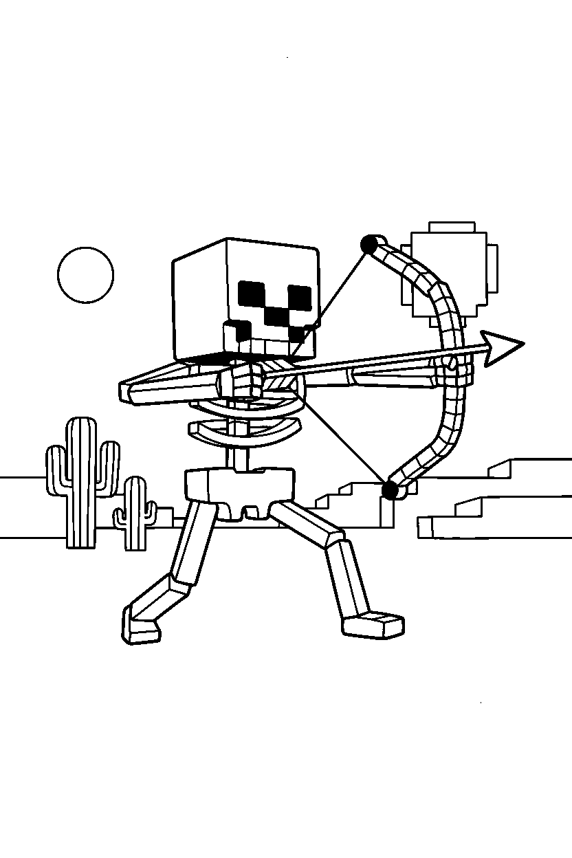 minecraft skeleton preparing to shoot in a desert line art
