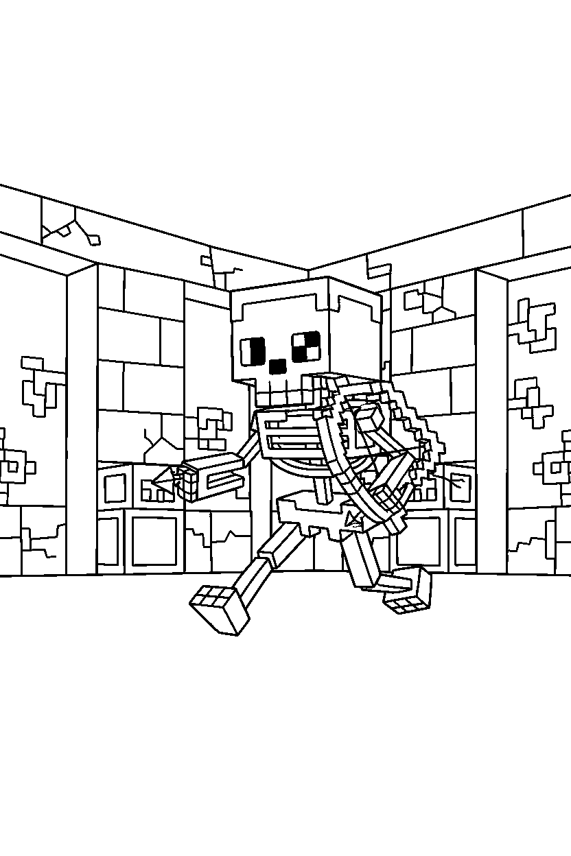 minecraft skeleton running in stronghold line art