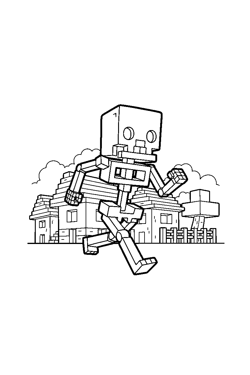 minecraft skeleton running in village line art