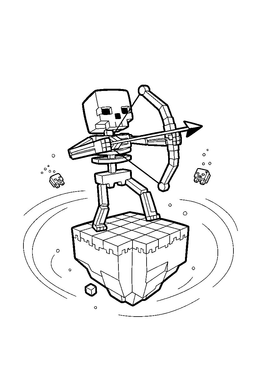 minecraft skeleton shooting accurately on an end island line art
