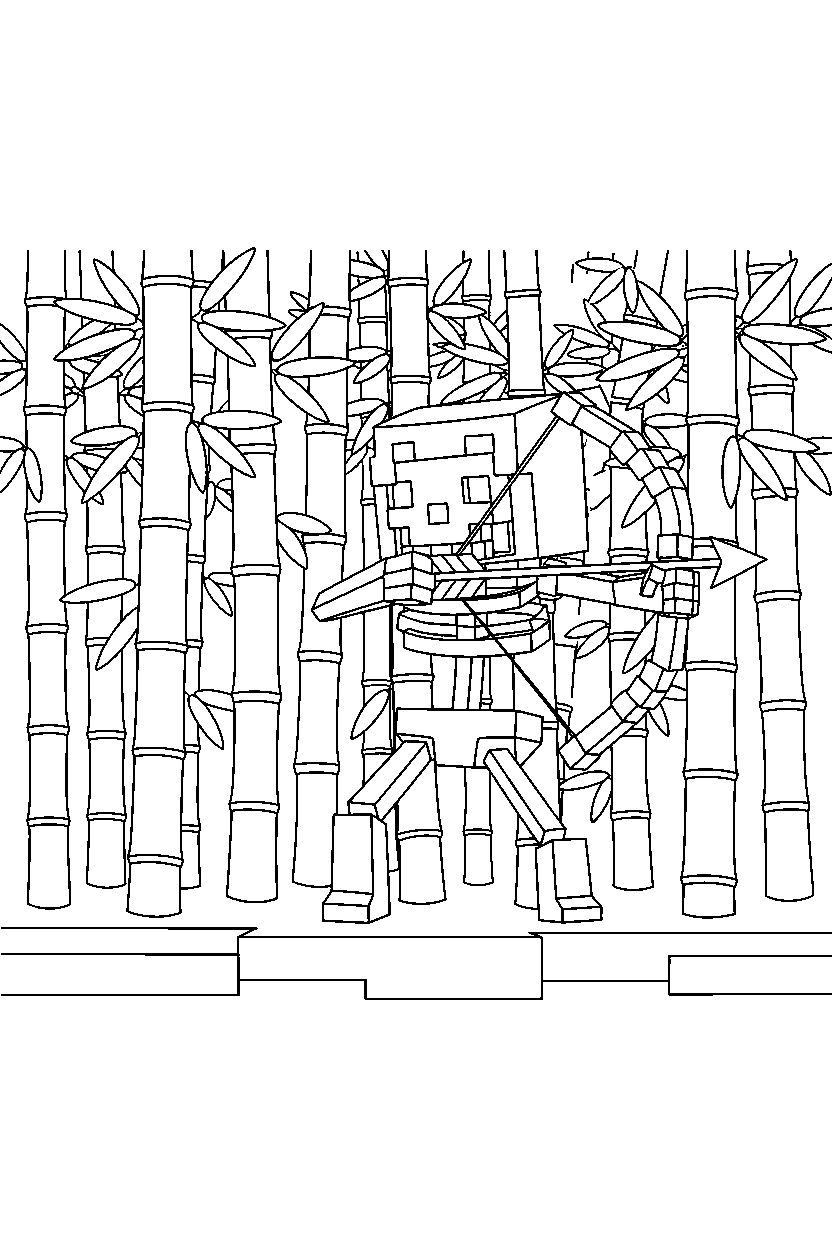 minecraft skeleton shooting an arrow in a bamboo jungle line art
