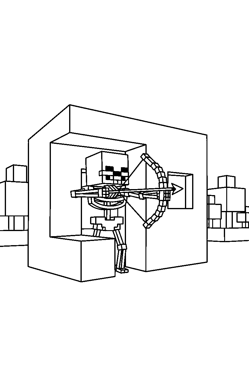 minecraft skeleton shooting an arrow inside a house line art