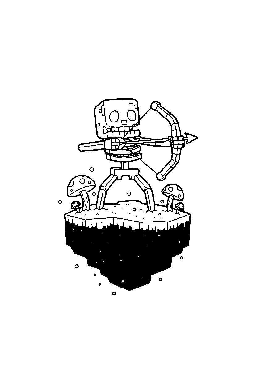 minecraft skeleton shooting an arrow on an end island line art
