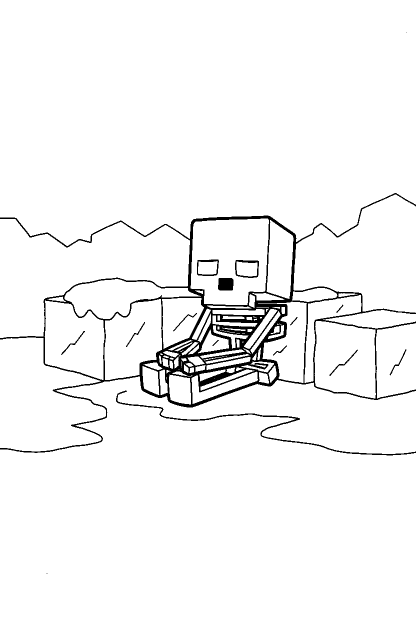 minecraft skeleton sleeping in icy biome line art