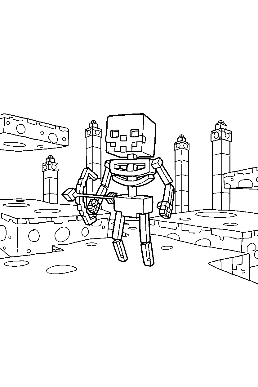 minecraft skeleton standing calmly in the end dimension line art