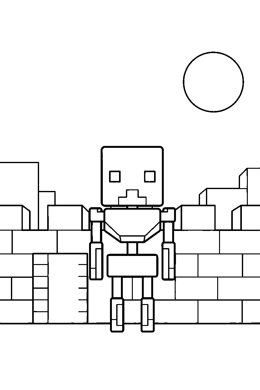 minecraft skeleton standing quietly in silence in a castle base line art