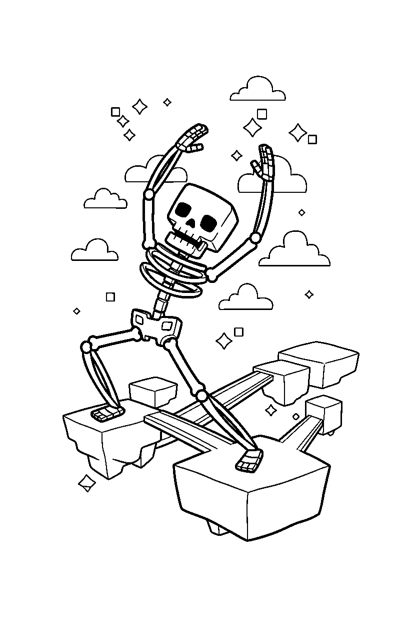 minecraft skeleton stretching in a sky base line art