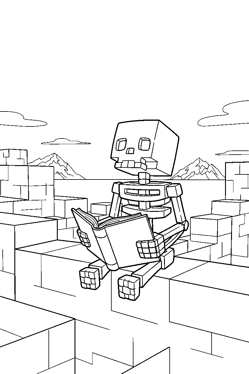 minecraft skeleton studying the horizon in a castle base line art