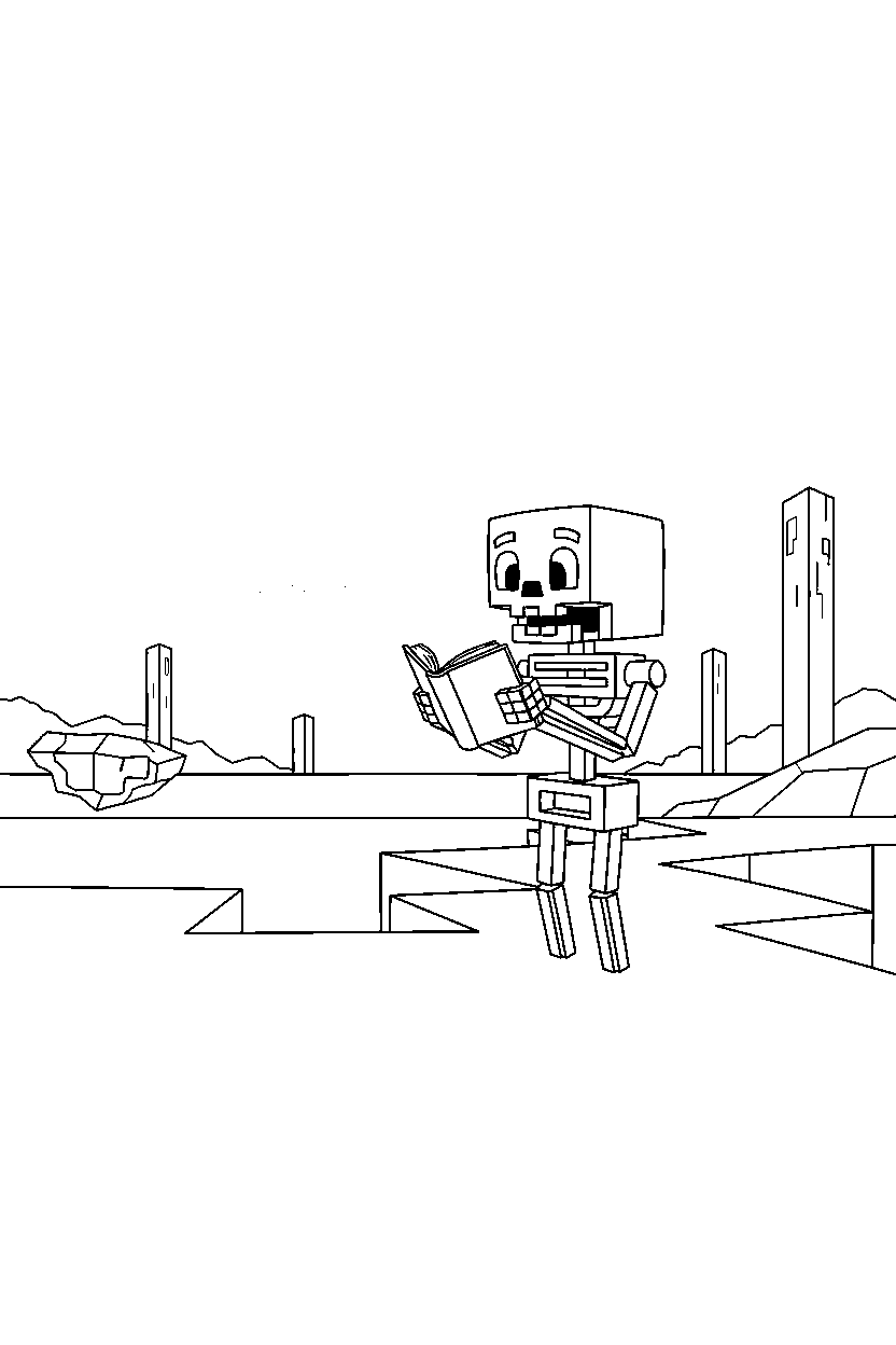 minecraft skeleton studying the horizon in the end dimension line art