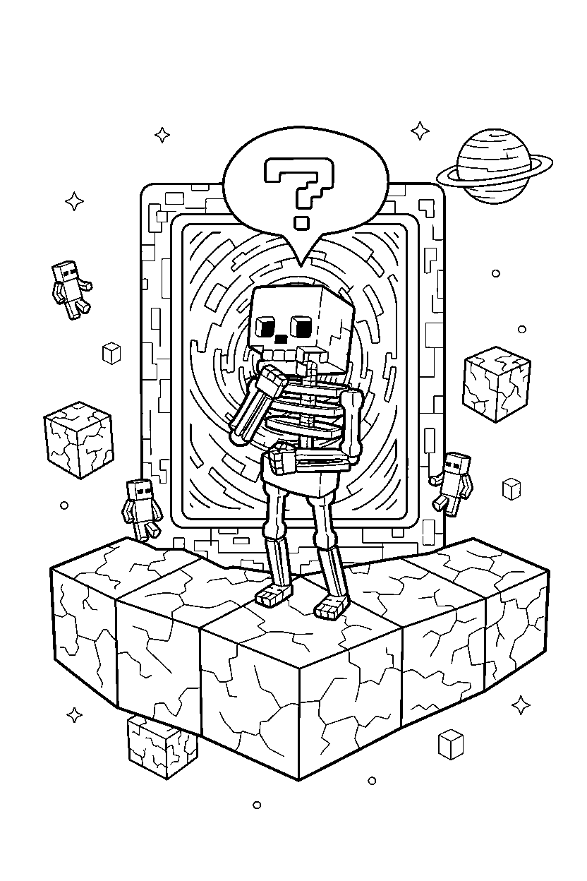 minecraft skeleton thinking in end portal area line art