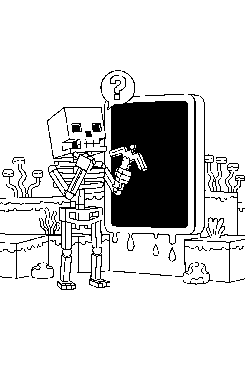 minecraft skeleton thinking in nether portal area line art
