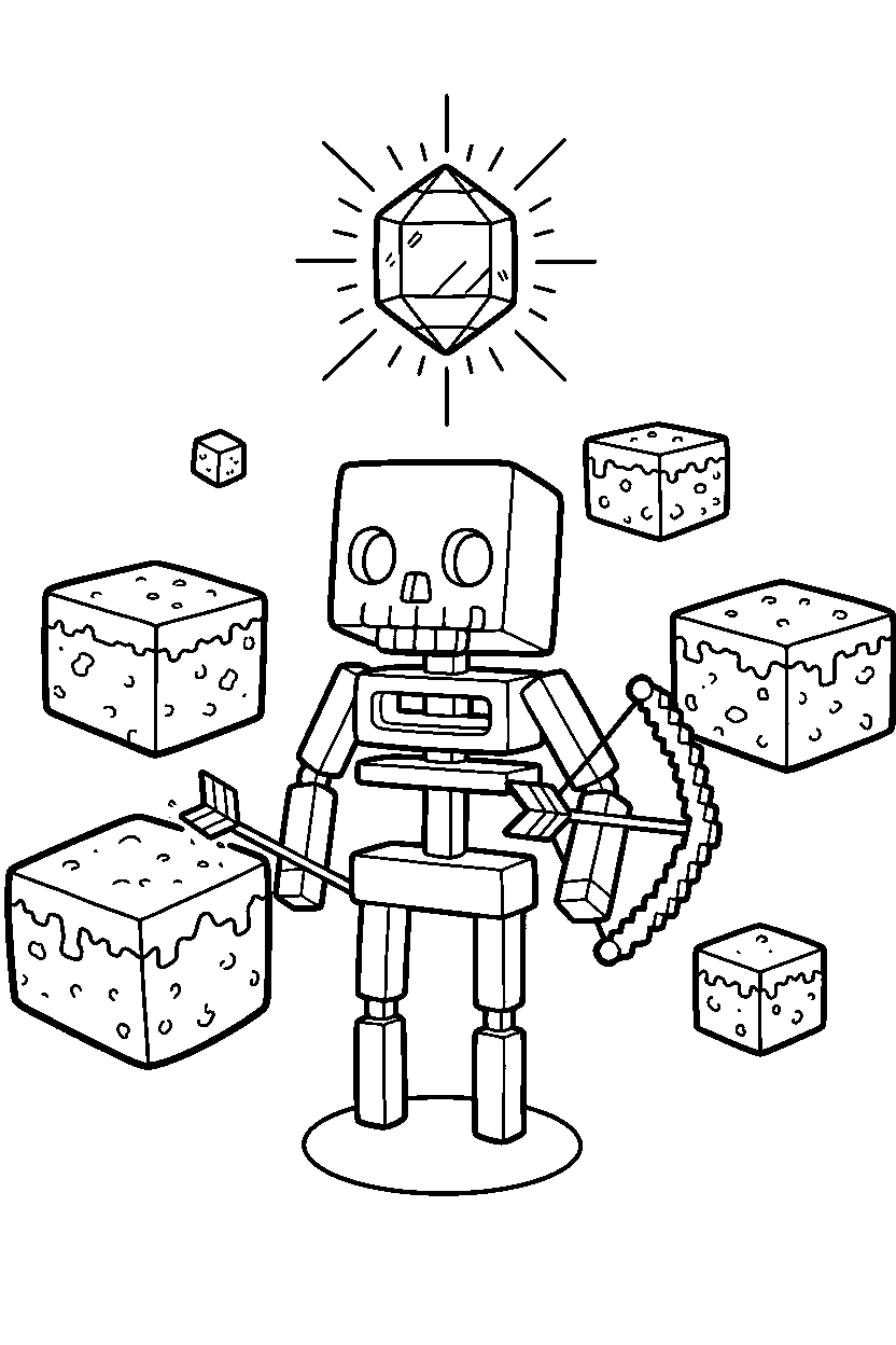 minecraft skeleton waiting quietly in the end dimension line art