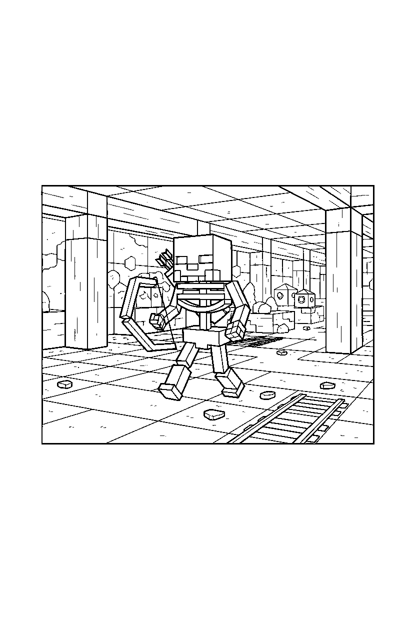 minecraft skeleton walking in mineshaft line art