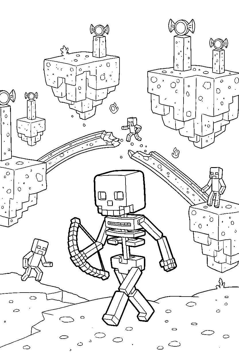 minecraft skeleton wandering silently in the end dimension line art
