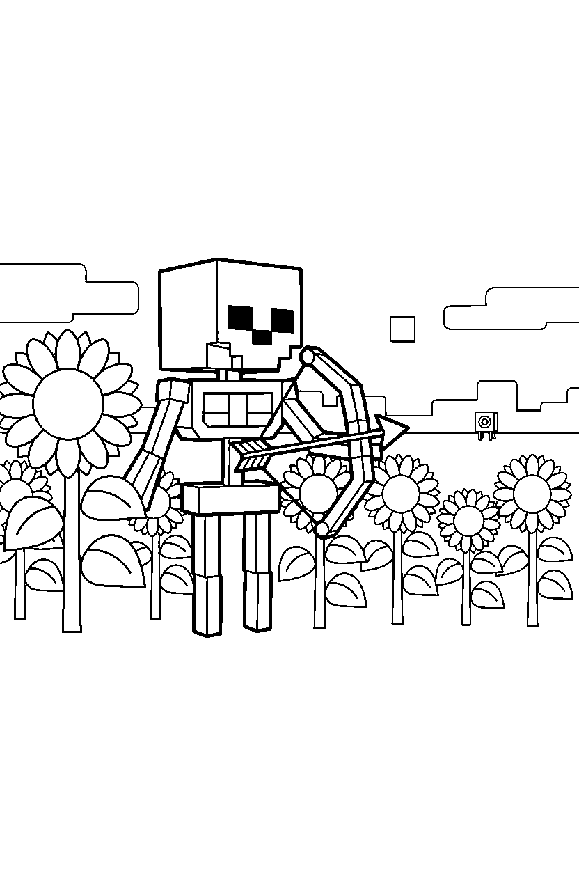 minecraft skeleton watching a distant target in sunflower plains line art