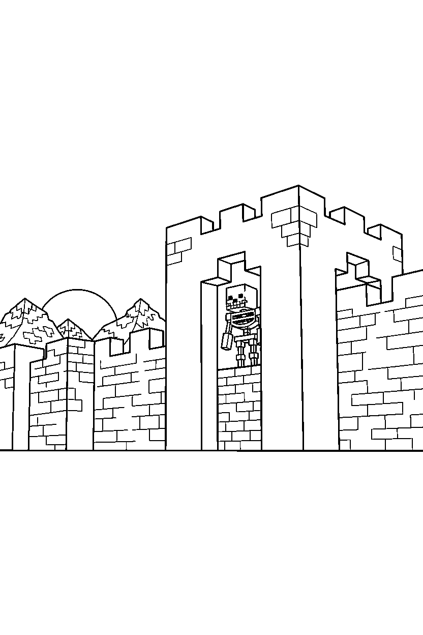 minecraft skeleton watching from afar in a castle base line art