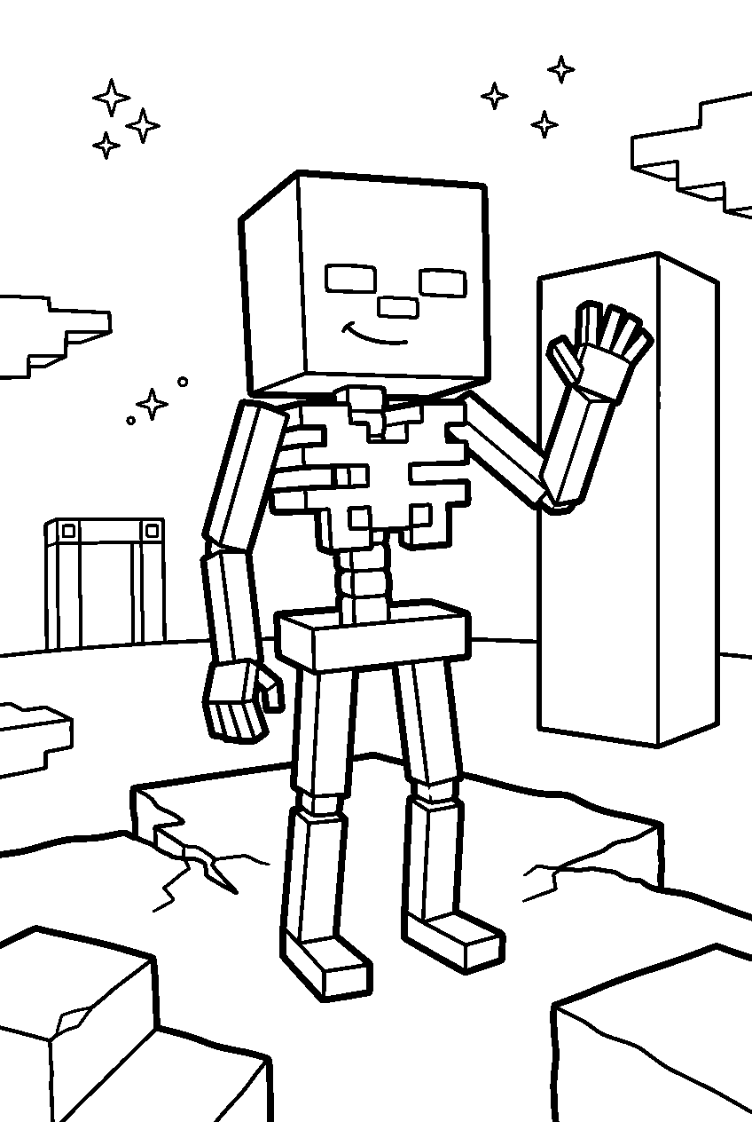 minecraft skeleton waving in the end line art