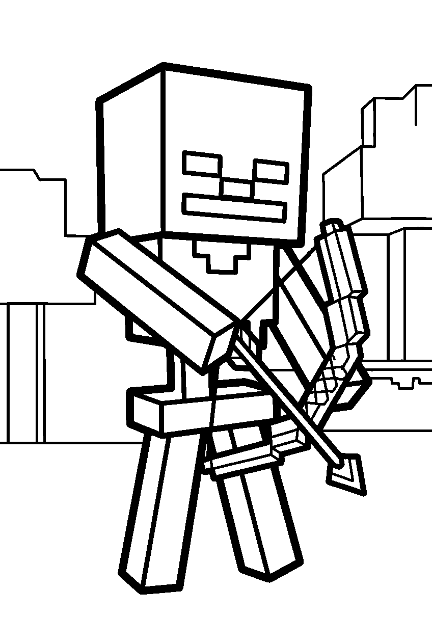 minecraft skeleton with bow and arrow line art