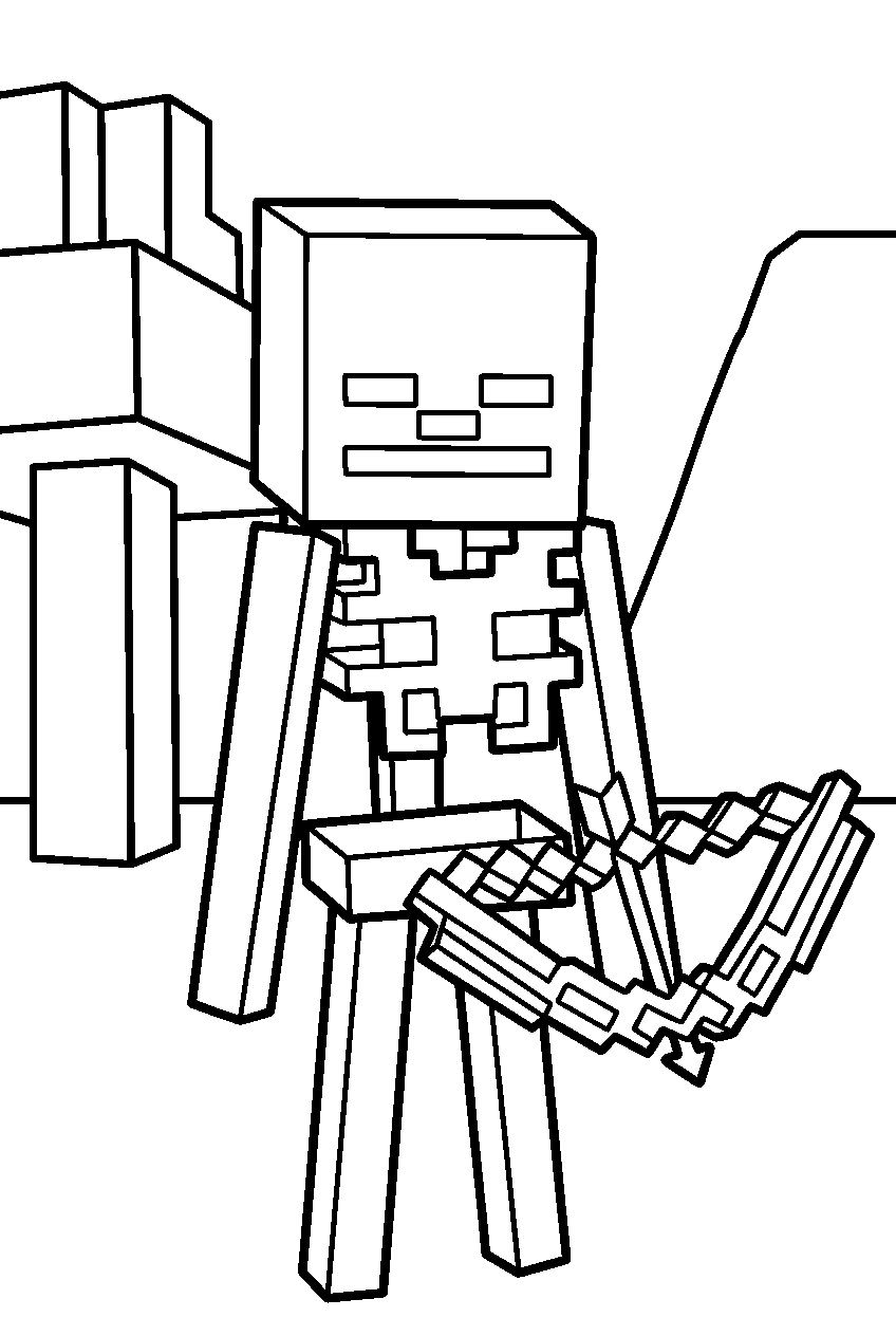 minecraft skeleton with bow line art