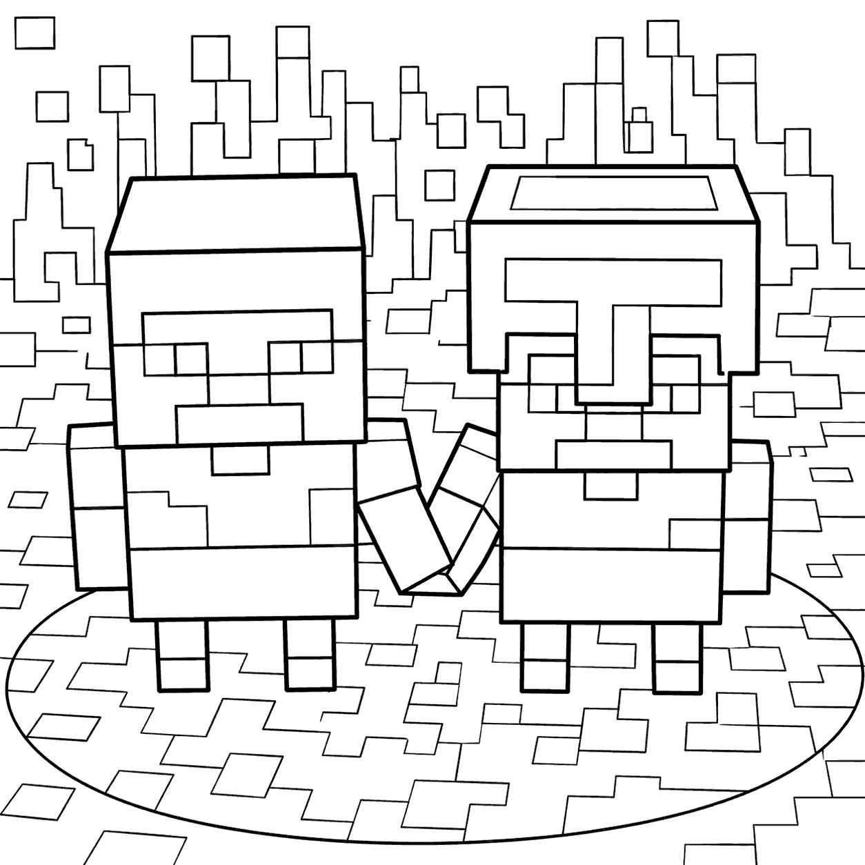 minecraft steve and villager best friends line art