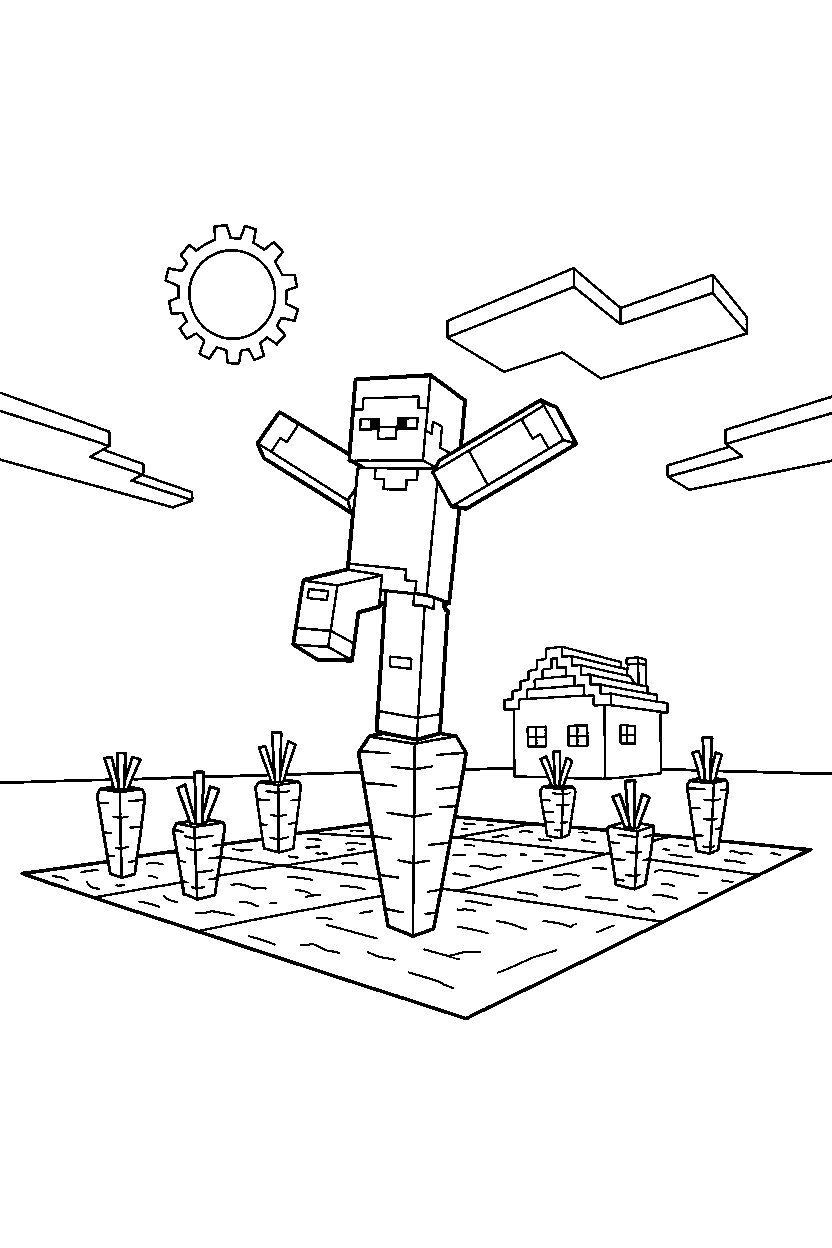 minecraft steve balancing in carrot farm line art