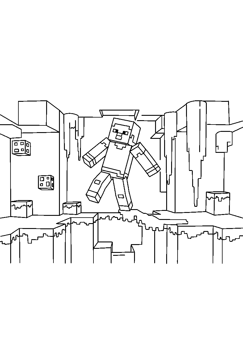 minecraft steve balancing in cave line art