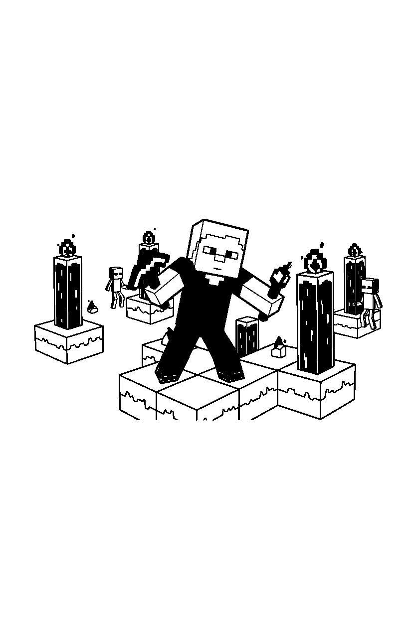 minecraft steve exploring curiously in the end dimension line art