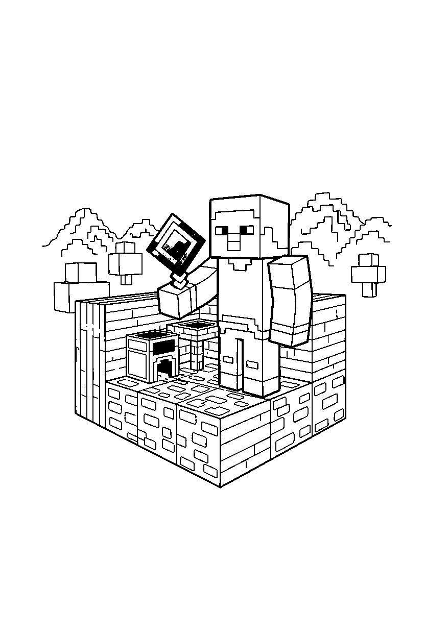 minecraft steve holding a resource in a survival base line art