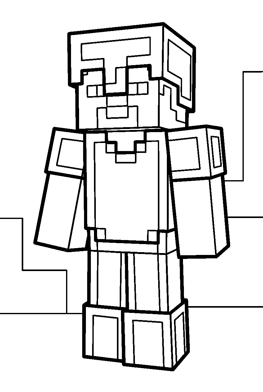 minecraft steve in diamond armor line art