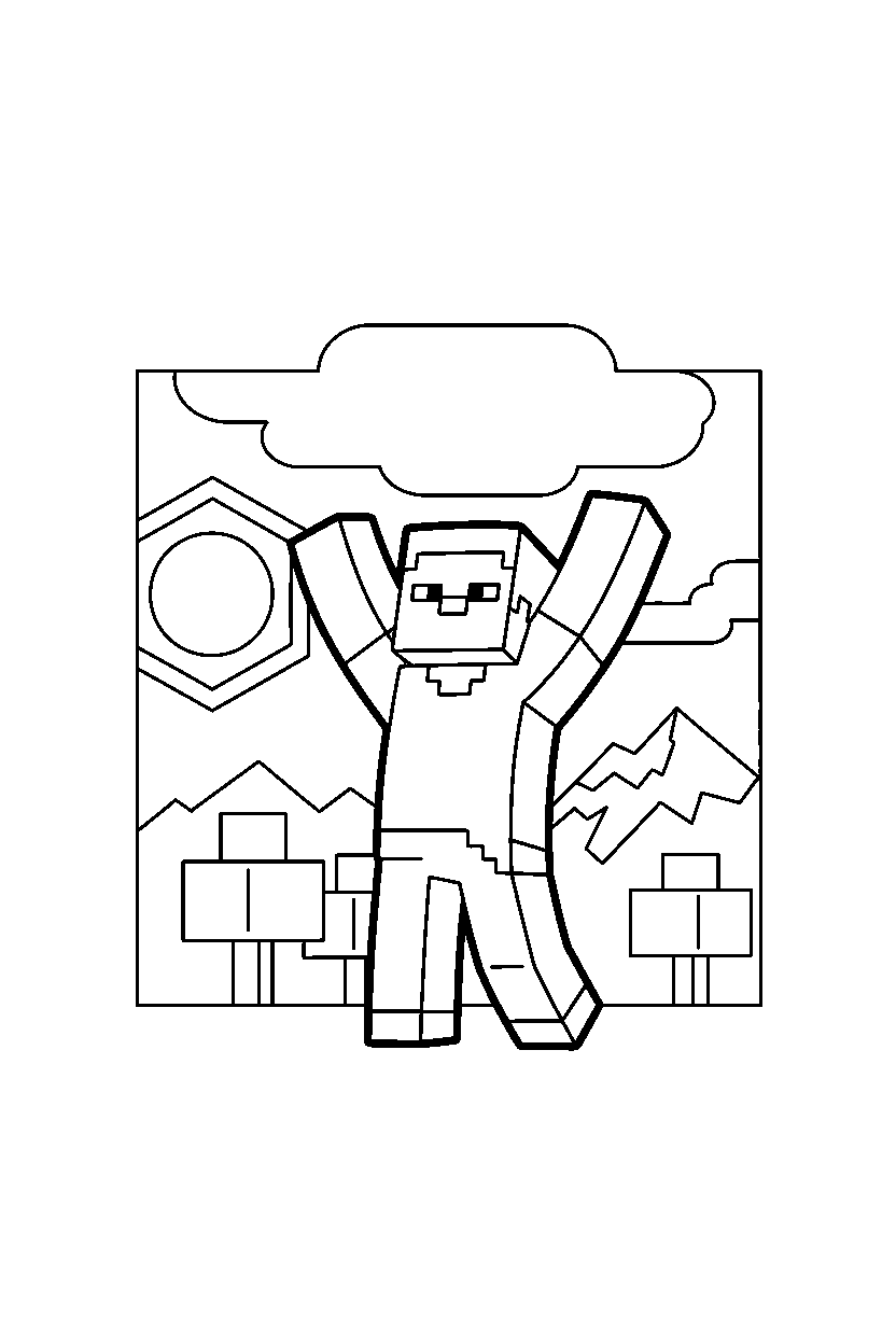 minecraft steve reaching in sky area line art