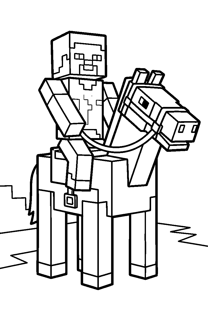 minecraft steve riding horse line art