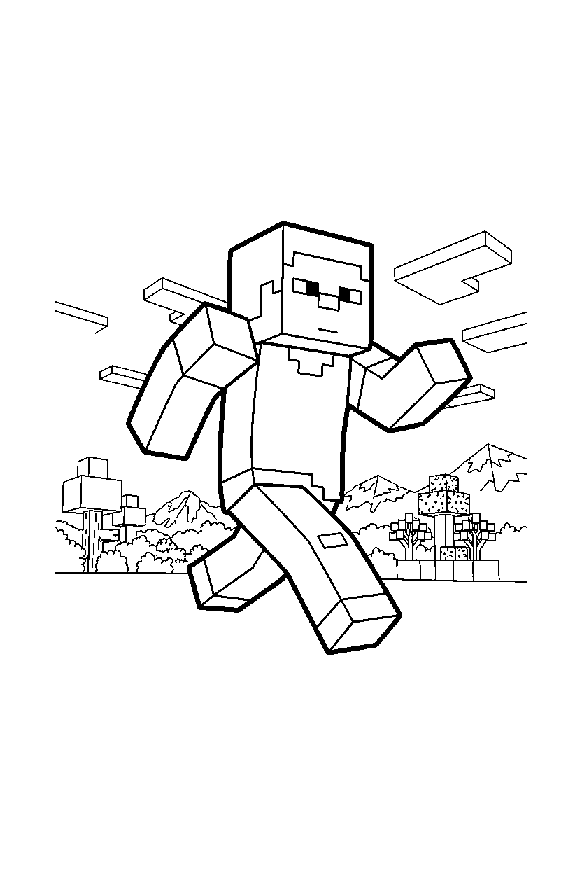 minecraft steve running in plains line art