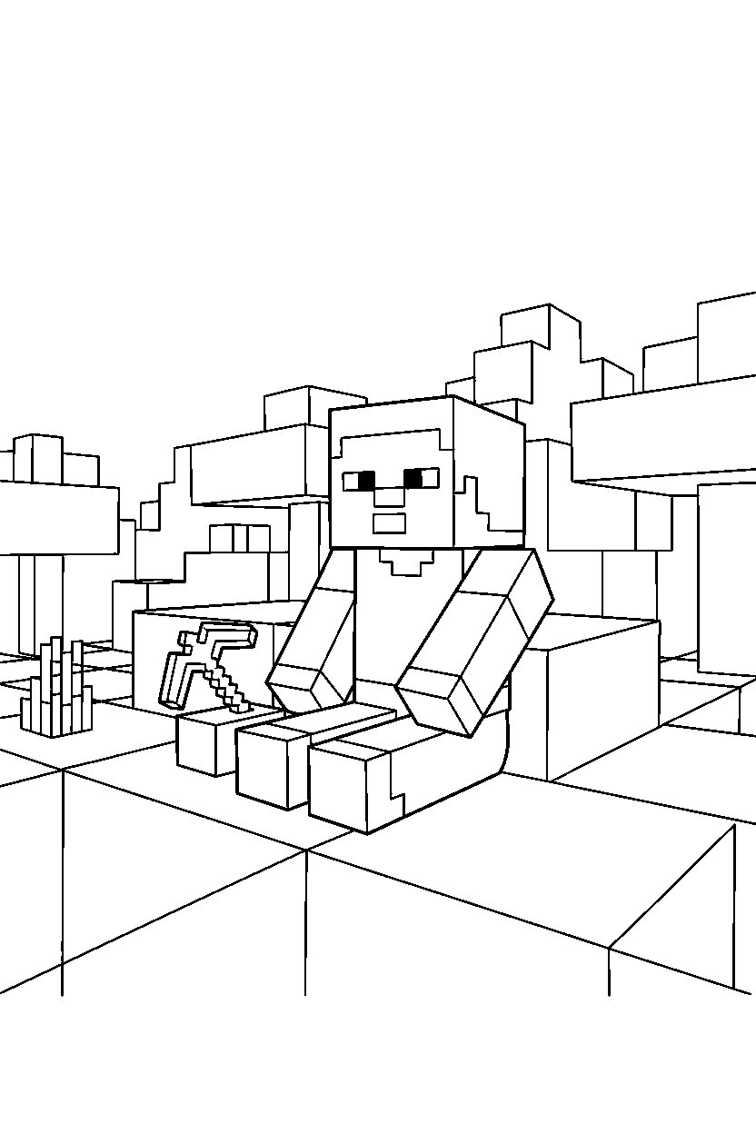 minecraft steve sitting in level line art
