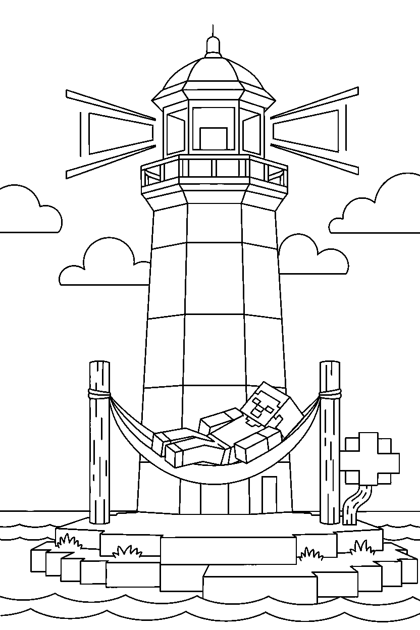 minecraft steve sleeping at lighthouse line art