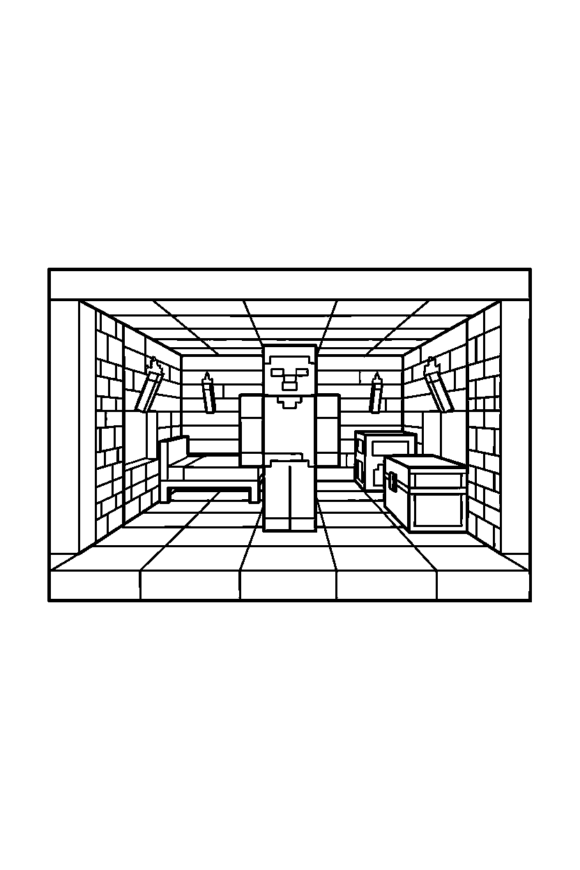 minecraft steve standing calmly in a survival base line art