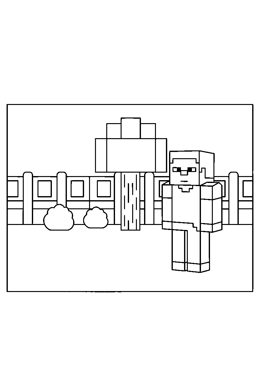 minecraft steve standing in simple backyard line art