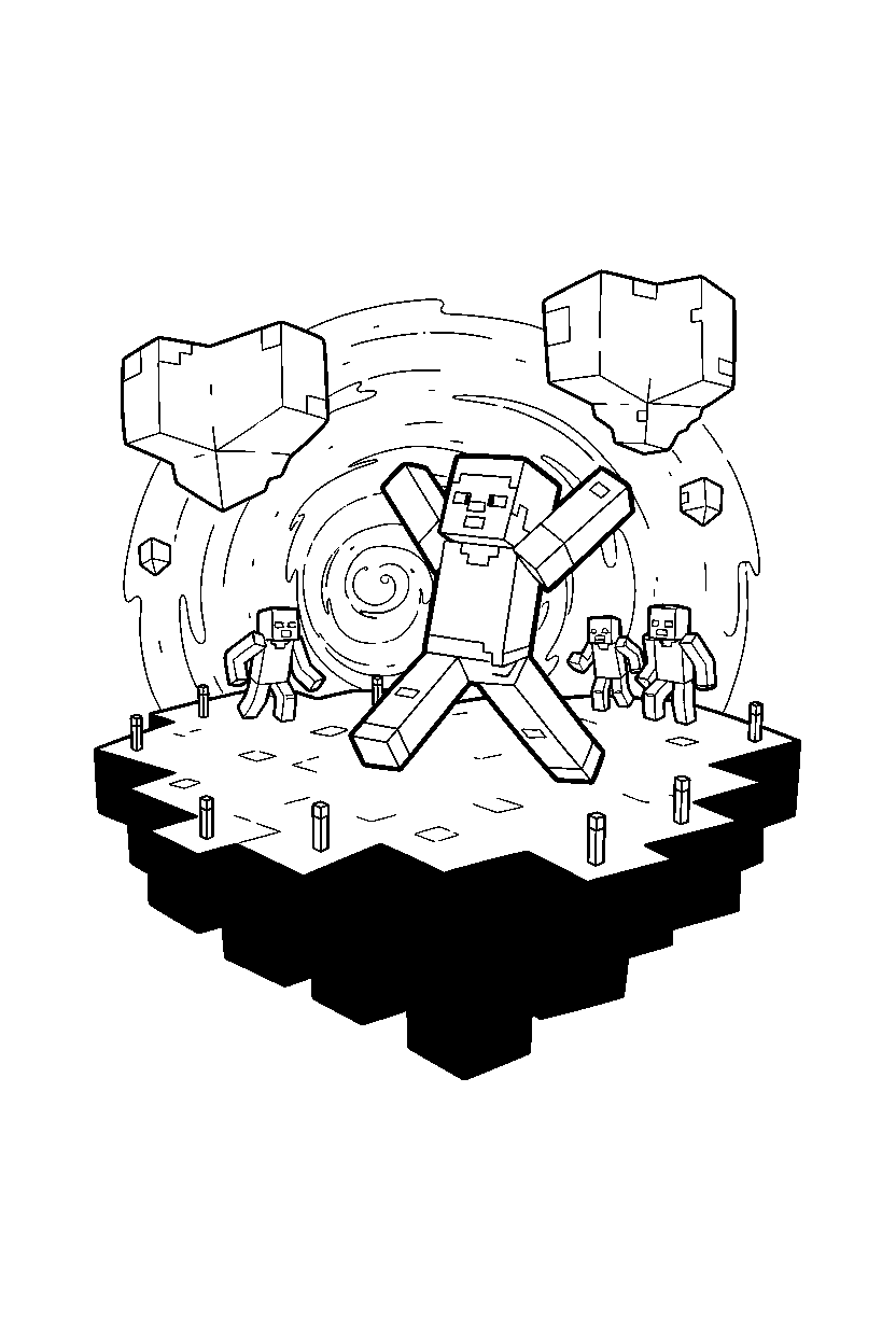 minecraft steve stretching on end island line art