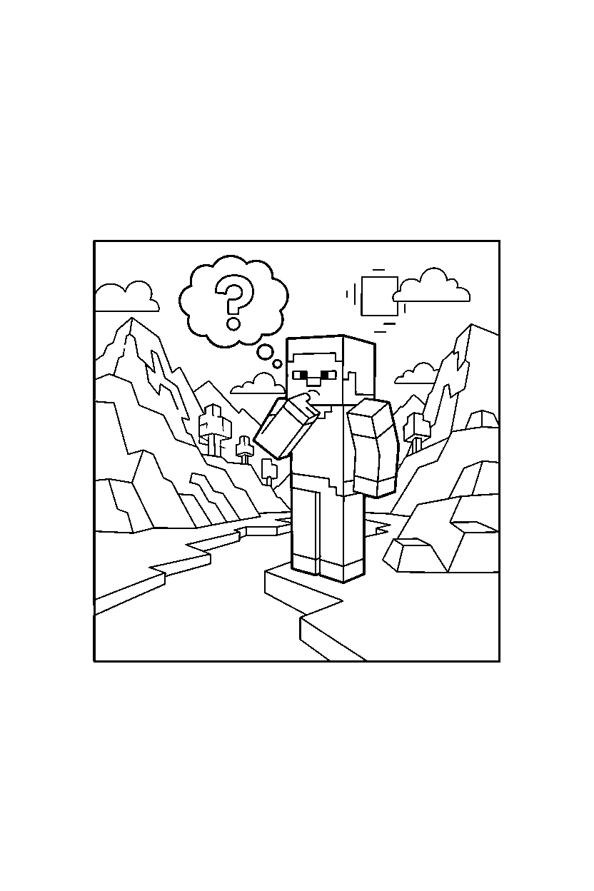 minecraft steve thinking in valley line art