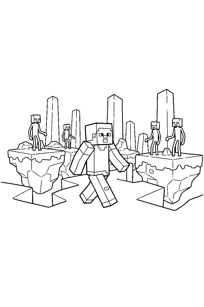 minecraft steve walking slowly in end dimension line art
