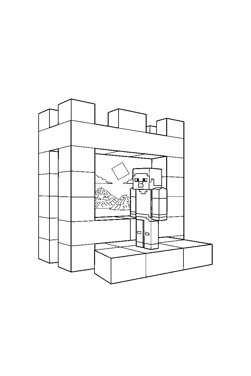 minecraft steve watching calmly in a castle base line art