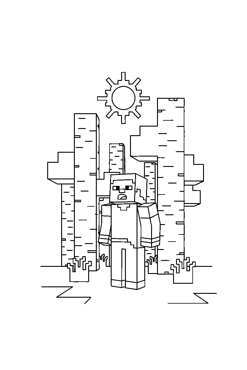 minecraft steve watching in birch forest line art