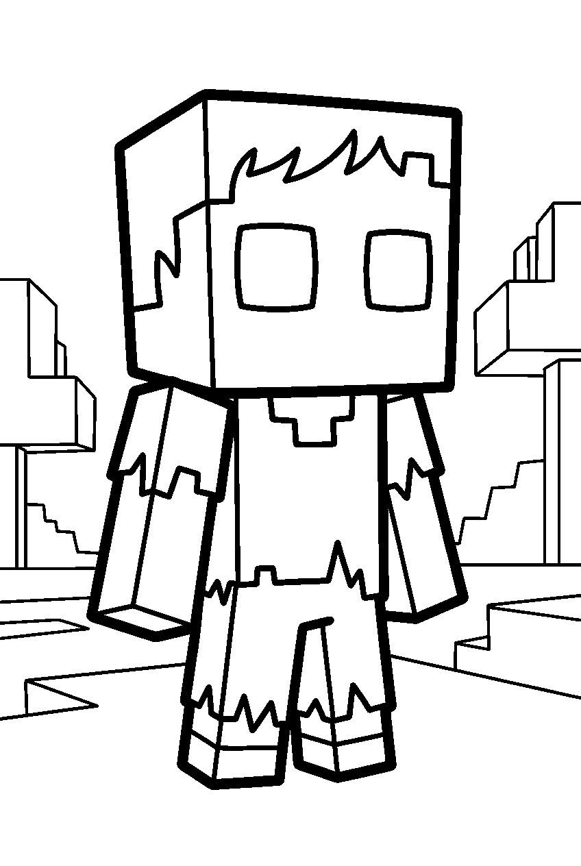 creepy minecraft zombie line art