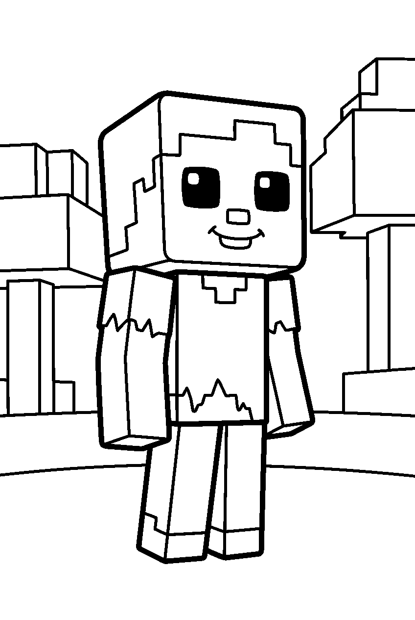 cute minecraft zombie line art